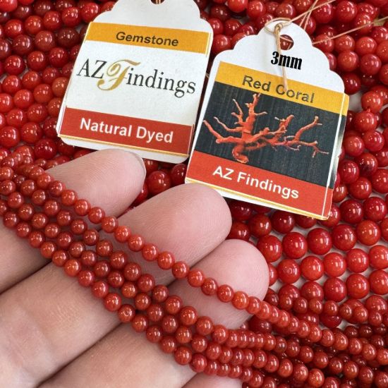 Wholesale Natural Gemstone Beads -Dyed Red Coral Gemstone Bead - Smooth Round Shape - (Sold Per 15" Strand)