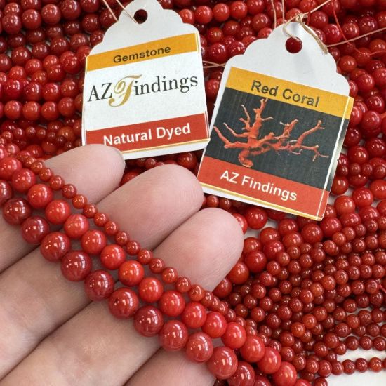 Wholesale Natural Gemstone Beads -Dyed Red Coral Gemstone Bead - Smooth Round Shape - (Sold Per 15" Strand)