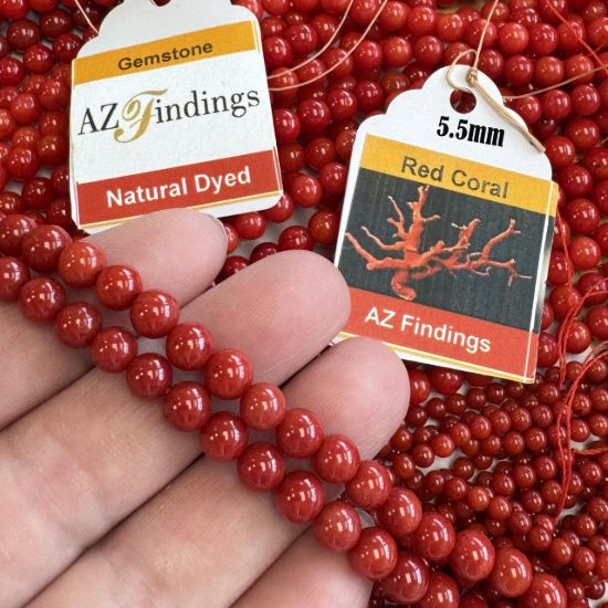 Wholesale Natural Gemstone Beads -Dyed Red Coral Gemstone Bead - Smooth Round Shape - (Sold Per 15" Strand)