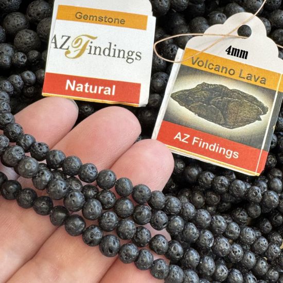 Wholesale Natural Gemstone Beads - 100% Genuine Volcano Black Lava Gemstone Bead - Smooth Round Shape - (Sold Per 15" Strand)