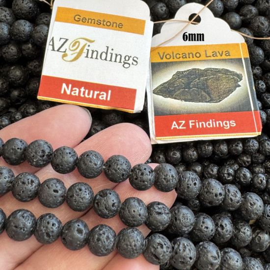 Wholesale Natural Gemstone Beads - 100% Genuine Volcano Black Lava Gemstone Bead - Smooth Round Shape - (Sold Per 15" Strand)