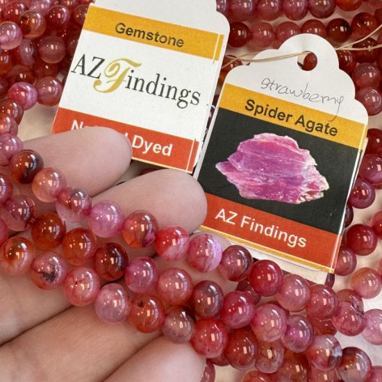 Wholesale Natural Gemstone Beads - Dyed Strawberry Spider Agate Gemstone Bead - Smooth Round Shape - (Sold Per 15" Strand)