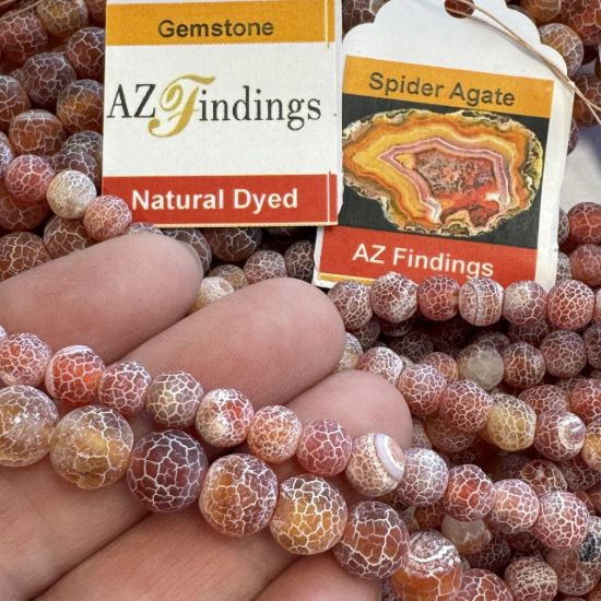 Wholesale Natural Gemstone Beads - Dyed Red Spider Agate Gemstone Bead - Smooth Round Shape - (Sold Per 15" Strand)