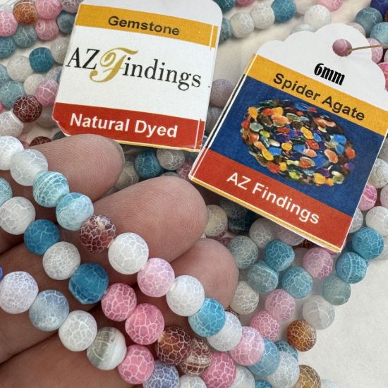 Wholesale Natural Gemstone Beads - Dyed Mixed Spider Agate Gemstone Bead - Smooth Round Shape - (Sold Per 15" Strand)