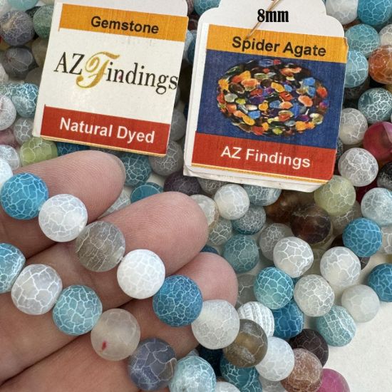 Wholesale Natural Gemstone Beads - Dyed Mixed Spider Agate Gemstone Bead - Smooth Round Shape - (Sold Per 15" Strand)