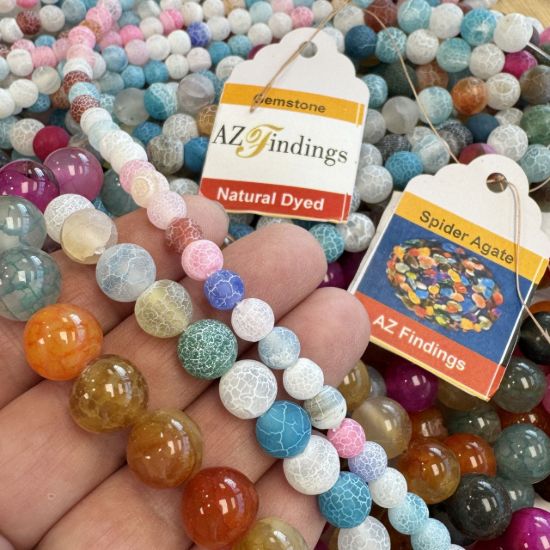 Wholesale Natural Gemstone Beads - Dyed Mixed Spider Agate Gemstone Bead - Smooth Round Shape - (Sold Per 15" Strand)