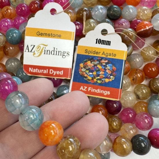 Wholesale Natural Gemstone Beads - Dyed Mixed Spider Agate Gemstone Bead - Smooth Round Shape - (Sold Per 15" Strand)