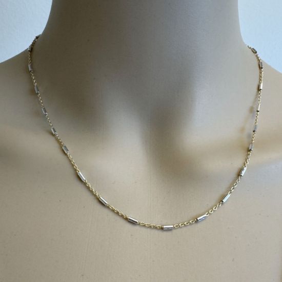 Wholesale 1/20 14K Gold Filled and Sterling Silver Two-Toned Finished Chain - 4mm Bar Satellite Cable Chain