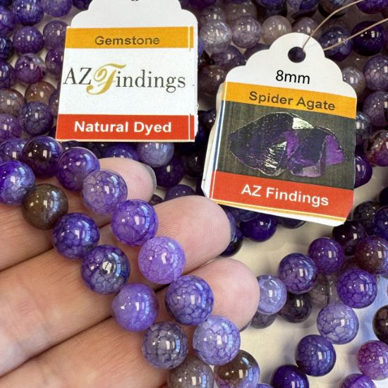 Wholesale Natural Gemstone Beads - Dyed Purple Spider Agate Gemstone Bead - Smooth Round Shape - (Sold Per 15" Strand)