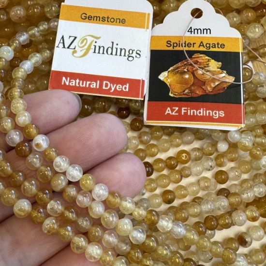 Wholesale Natural Gemstone Beads - Dyed Golden Spider Agate Gemstone Bead - Smooth Round Shape - (Sold Per 15" Strand)