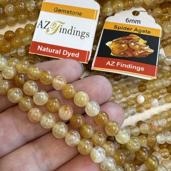 Wholesale Natural Gemstone Beads - Dyed Golden Spider Agate Gemstone Bead - Smooth Round Shape - (Sold Per 15" Strand)