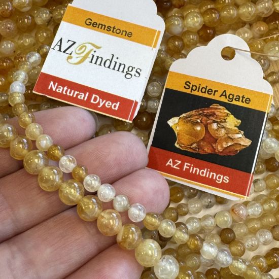 Wholesale Natural Gemstone Beads - Dyed Golden Spider Agate Gemstone Bead - Smooth Round Shape - (Sold Per 15" Strand)