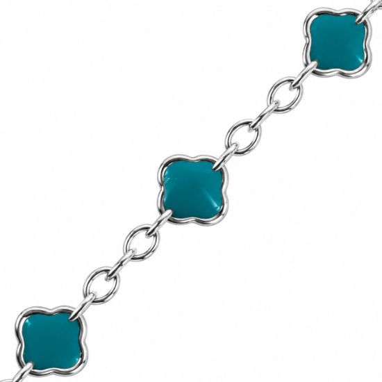 Wholesale 925 Sterling Silver 4mm Enamel Clover with Cable Chain(Turquoise Color)(Sold per foot)