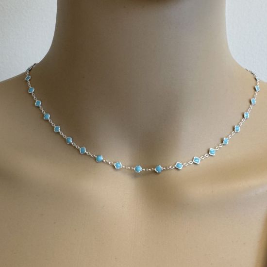 Wholesale 925 Sterling Silver 4mm Enamel Clover with Cable Chain(Turquoise Color)(Sold per foot)