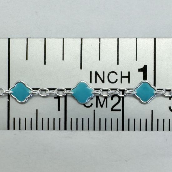 Wholesale 925 Sterling Silver 4mm Enamel Clover with Cable Chain(Turquoise Color)(Sold per foot)