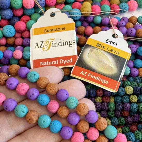 Wholesale Natural Volcano Mix Color Lava Round Bead - Round Shape (dyed )- (Sold Per 15" Strand)