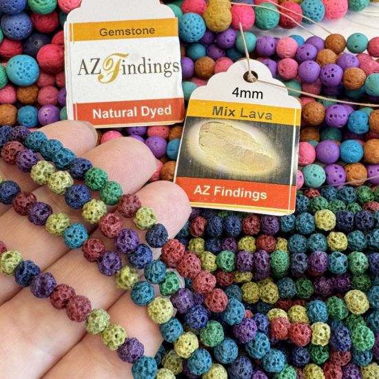 Wholesale Natural Volcano Mix Color Lava Round Bead - Round Shape (dyed )- (Sold Per 15" Strand)