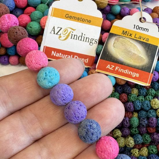 Wholesale Natural Volcano Mix Color Lava Round Bead - Round Shape (dyed )- (Sold Per 15" Strand)