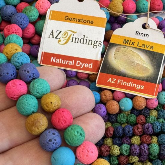Wholesale Natural Volcano Mix Color Lava Round Bead - Round Shape (dyed )- (Sold Per 15" Strand)