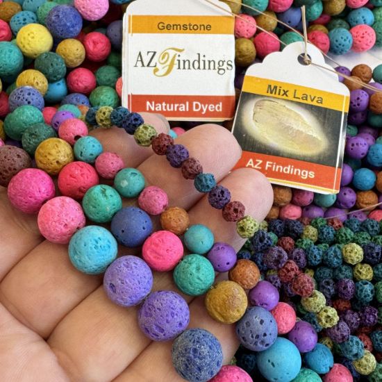 Wholesale Natural Volcano Mix Color Lava Round Bead - Round Shape (dyed )- (Sold Per 15" Strand)