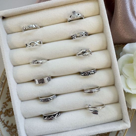 Wholesale 925 Sterling Silver Toe Ring Add-On Kit - 12 Toe Rings & Velvet Display Box