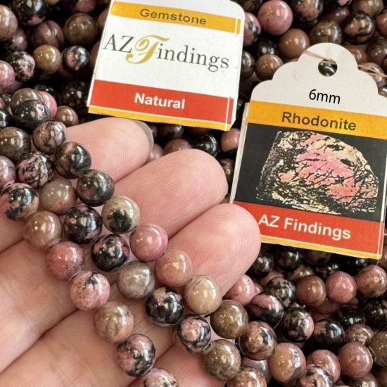 Wholesale Natural Gemstone Beads - 100% Genuine Rhodonite with Matrix Gemstone Bead - Smooth Round Shape - (Sold Per 15" Strand)