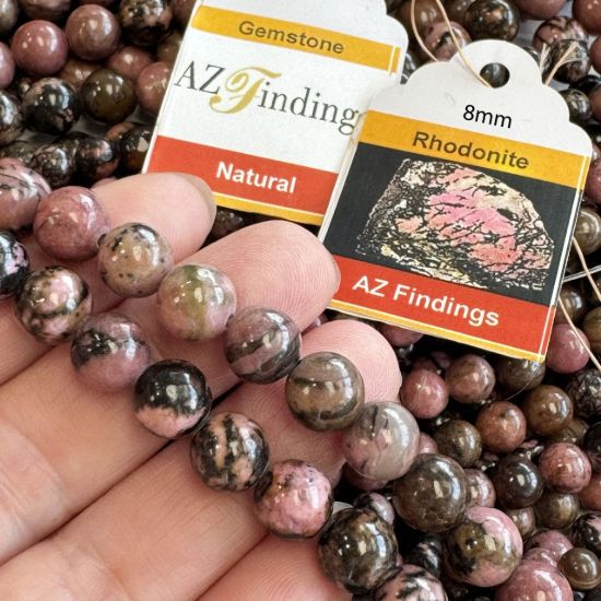 Wholesale Natural Gemstone Beads - 100% Genuine Rhodonite with Matrix Gemstone Bead - Smooth Round Shape - (Sold Per 15" Strand)