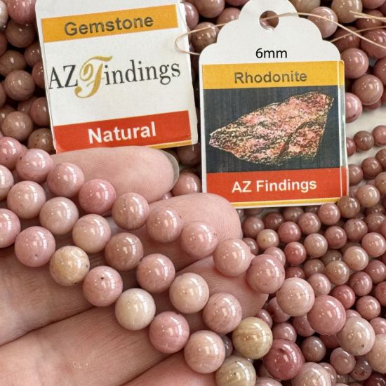 Wholesale Natural Gemstone Beads - 100% Genuine Pink Rhodonite Gemstone Bead - Smooth Round Shape - (Sold Per 15" Strand)