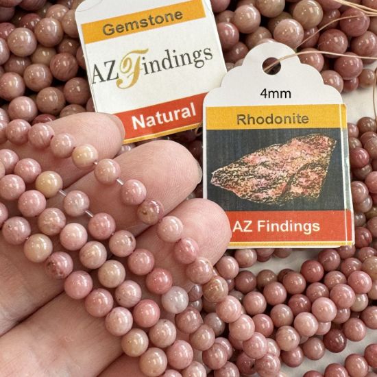 Wholesale Natural Gemstone Beads - 100% Genuine Pink Rhodonite Gemstone Bead - Smooth Round Shape - (Sold Per 15" Strand)