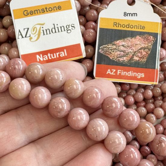 Wholesale Natural Gemstone Beads - 100% Genuine Pink Rhodonite Gemstone Bead - Smooth Round Shape - (Sold Per 15" Strand)