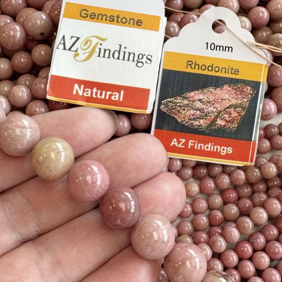 Wholesale Natural Gemstone Beads - 100% Genuine Pink Rhodonite Gemstone Bead - Smooth Round Shape - (Sold Per 15" Strand)
