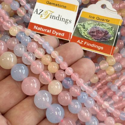 Wholesale Natural Gemstone Beads - Dyed Color Mixed Fusion Ice Quartz Gemstone Bead - Smooth Round Shape - (Sold Per 15" Strand)