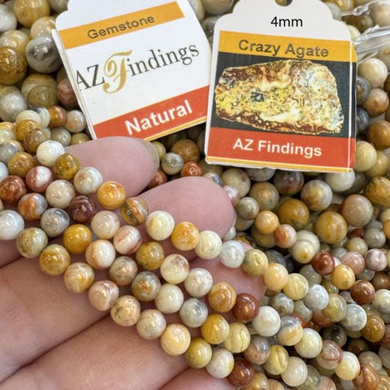Wholesale Natural Gemstone Beads - 100% Genuine Crazy Lace Agate Gemstone Bead - Smooth Round Shape - (Sold Per 15" Strand)