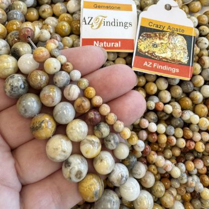 Wholesale Natural Gemstone Beads - 100% Genuine Crazy Lace Agate Gemstone Bead - Smooth Round Shape - (Sold Per 15" Strand)