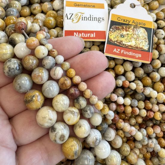 Wholesale Natural Gemstone Beads - 100% Genuine Crazy Lace Agate Gemstone Bead - Smooth Round Shape - (Sold Per 15" Strand)
