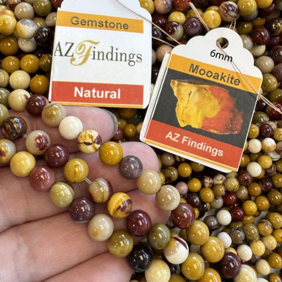 Wholesale Natural Gemstone Beads - 100% Genuine Mookaite Jasper Gemstone Bead - Smooth Round Shape - (Sold Per 15" Strand)