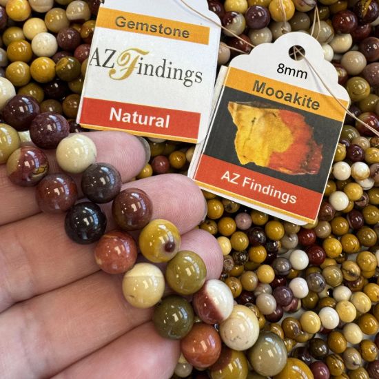 Wholesale Natural Gemstone Beads - 100% Genuine Mookaite Jasper Gemstone Bead - Smooth Round Shape - (Sold Per 15" Strand)