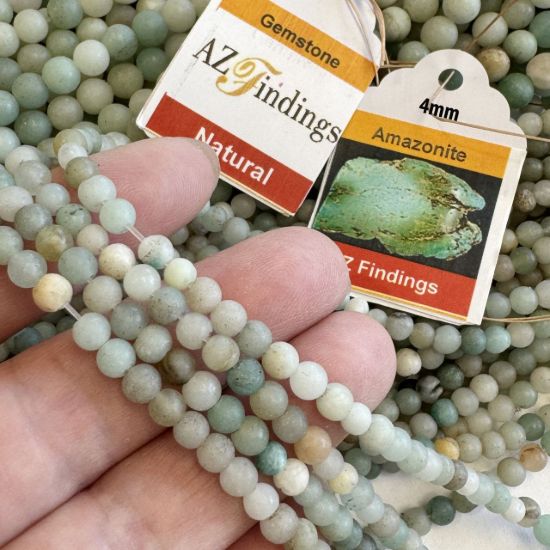 Wholesale Natural Gemstone Beads - 100% Genuine Matte Black Amazonite Gemstone Bead - Smooth Round Shape - (Sold Per 15" Strand)
