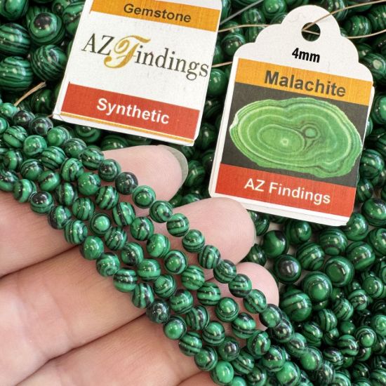 Wholesale Synthetic Gemstone Beads - Green Malachite Gemstone Bead - Smooth Round Shape -(Sold Per 15" Strand)