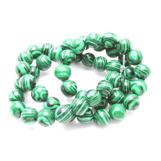 Wholesale Synthetic Gemstone Beads - Green Malachite Gemstone Bead - Smooth Round Shape -(Sold Per 15" Strand)