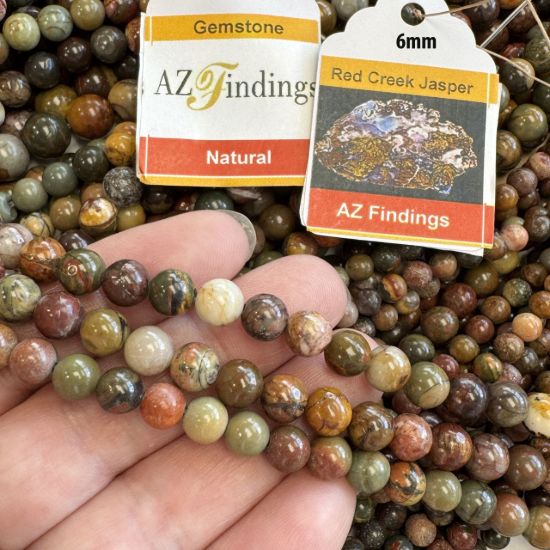 Wholesale Natural Gemstone Beads - 100% Genuine Red Creek Jasper Gemstone Bead - Smooth Round Shape - (Sold Per 15" Strand)