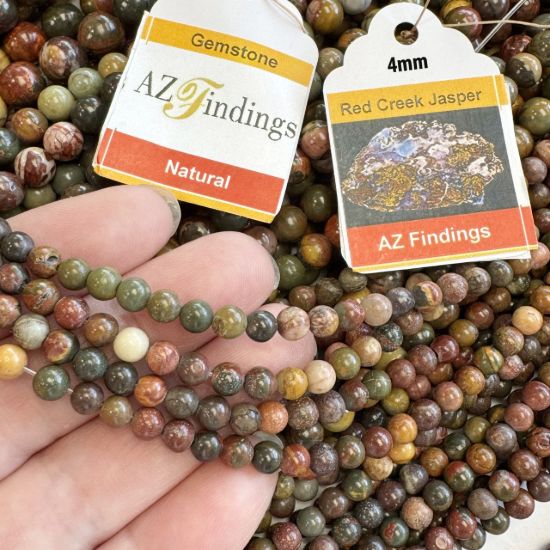 Wholesale Natural Gemstone Beads - 100% Genuine Red Creek Jasper Gemstone Bead - Smooth Round Shape - (Sold Per 15" Strand)