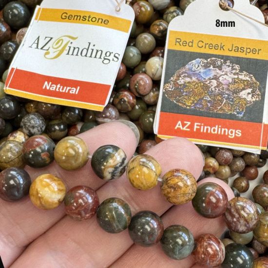 Wholesale Natural Gemstone Beads - 100% Genuine Red Creek Jasper Gemstone Bead - Smooth Round Shape - (Sold Per 15" Strand)