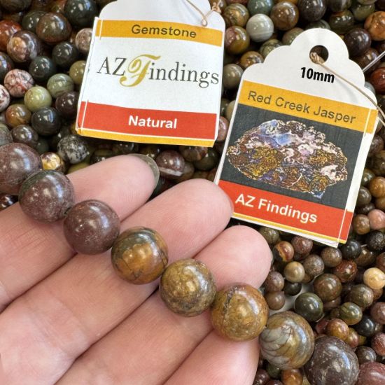 Wholesale Natural Gemstone Beads - 100% Genuine Red Creek Jasper Gemstone Bead - Smooth Round Shape - (Sold Per 15" Strand)