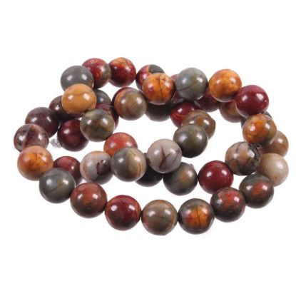Wholesale Natural Gemstone Beads - 100% Genuine Red Creek Jasper Gemstone Bead - Smooth Round Shape - (Sold Per 15" Strand)