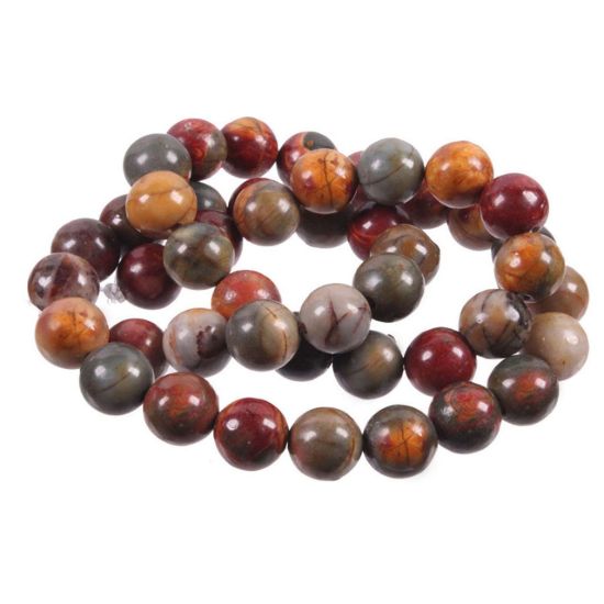 Wholesale Natural Gemstone Beads - 100% Genuine Red Creek Jasper Gemstone Bead - Smooth Round Shape - (Sold Per 15" Strand)