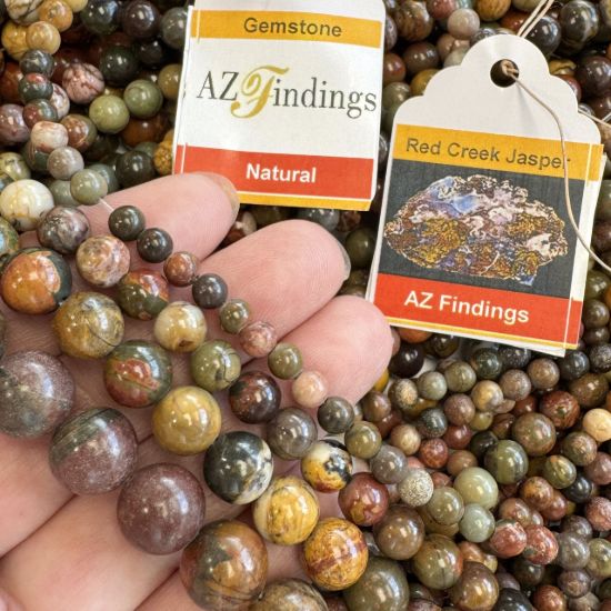 Wholesale Natural Gemstone Beads - 100% Genuine Red Creek Jasper Gemstone Bead - Smooth Round Shape - (Sold Per 15" Strand)