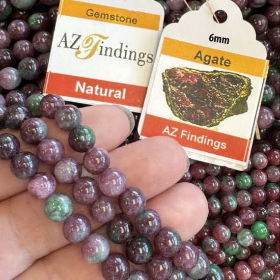 Wholesale Natural Gemstone Beads - 100% Genuine Watermelon Agate Gemstone Bead - Smooth Round Shape - (Sold Per 15" Strand)