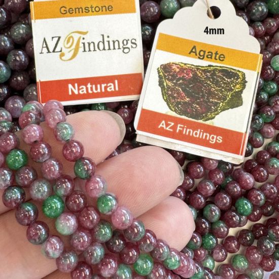 Wholesale Natural Gemstone Beads - 100% Genuine Watermelon Agate Gemstone Bead - Smooth Round Shape - (Sold Per 15" Strand)